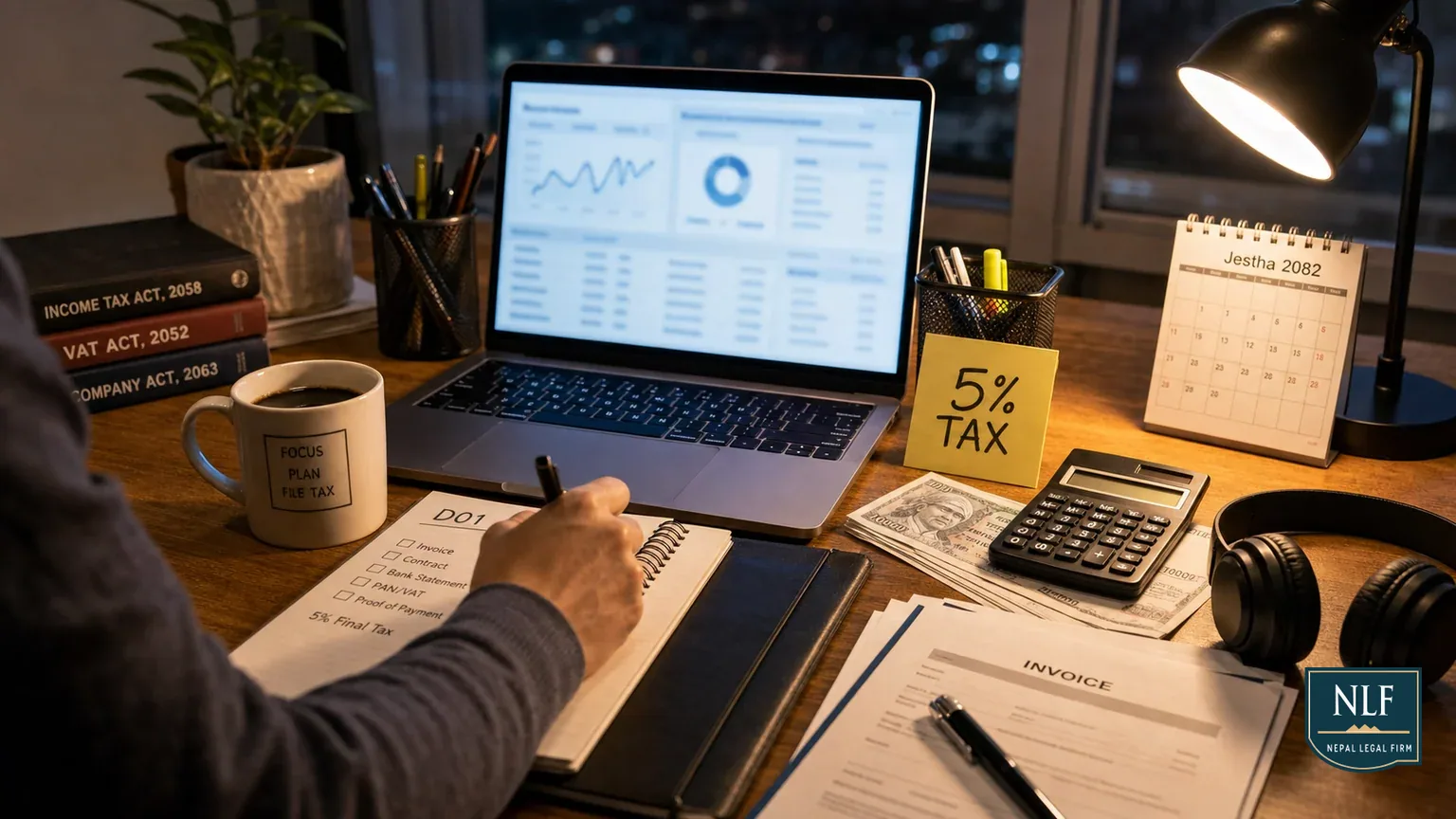 The Ultimate Freelancer Tax Guide Nepal (2025): 5% Final Tax, Filing D01 & Legal Rights - Nepal Legal Firm cover image for a legal guide about Freelance Tax, D01 Filing, 5% Final Tax.