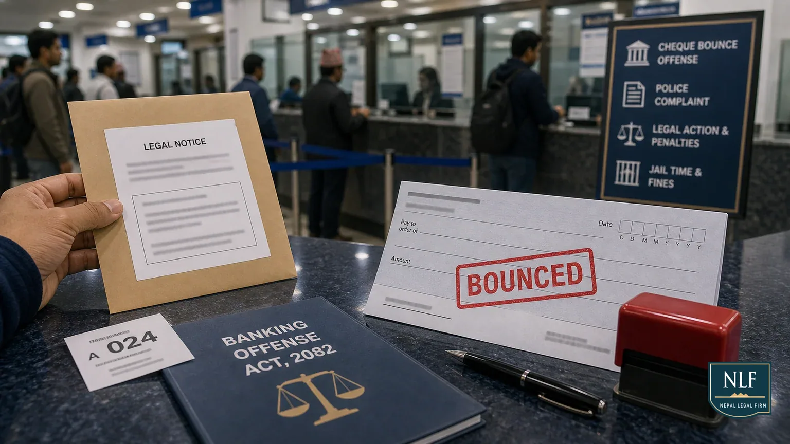 New Cheque Bounce Laws in Nepal (2082): Complete Guide to Banking Offense Act - Nepal Legal Firm cover image for a legal guide about Banking Offense, Cheque Bounce, Criminal Law.